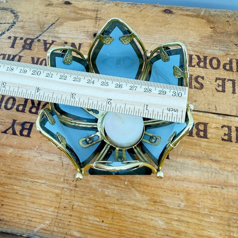 Art Deco Lotus Flower Candle Holder Vintage Floral Tea Light Gold Black